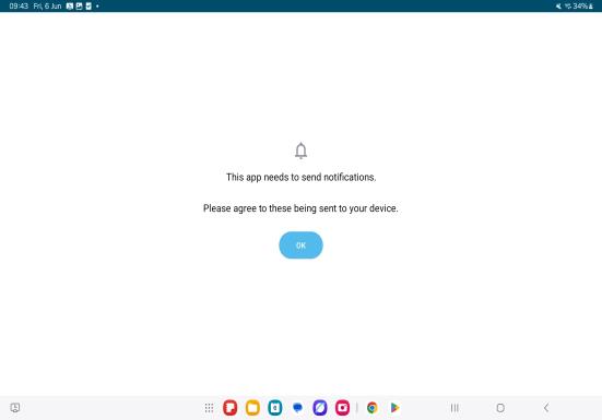 247connect Agent app requesting permission to send notifications, with an on-screen message. 