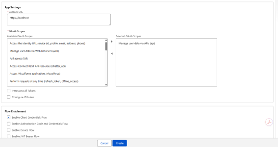 Salesforce External Client App OAuth settings page.