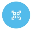 White QR code scan icon on a blue circular background.
