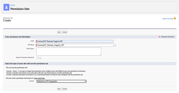 Salesforce New Permission Set page.